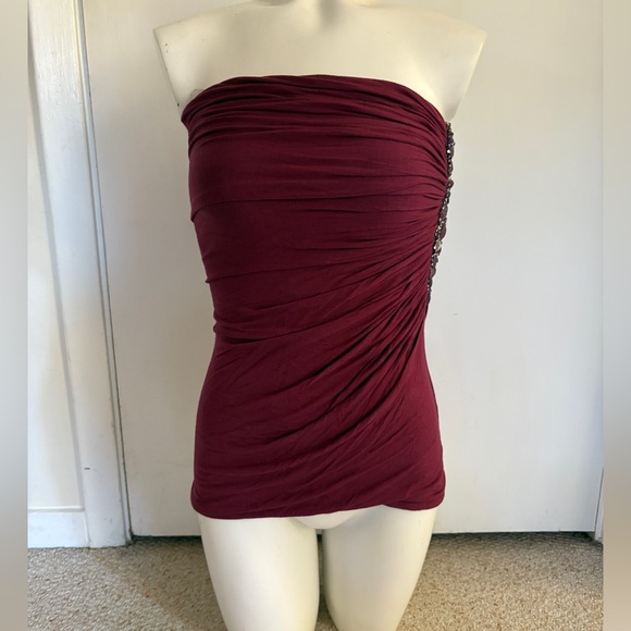 SKY Embellished Burgundy Ruched Strapless Top - Picture 5 of 5